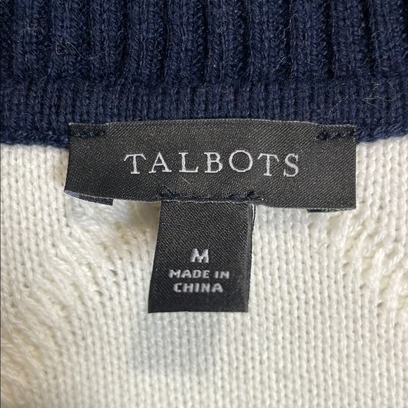 Talbots Cream and Black V-Neck Sweater - Picture 2 of 9